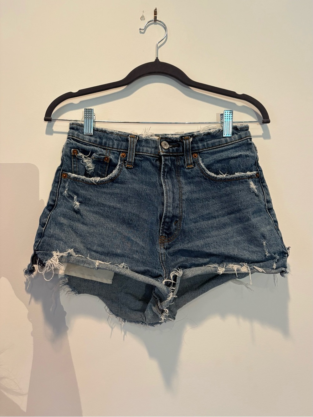 Abercrombie & Fitch Dark Blue Distressed Denim Shorts